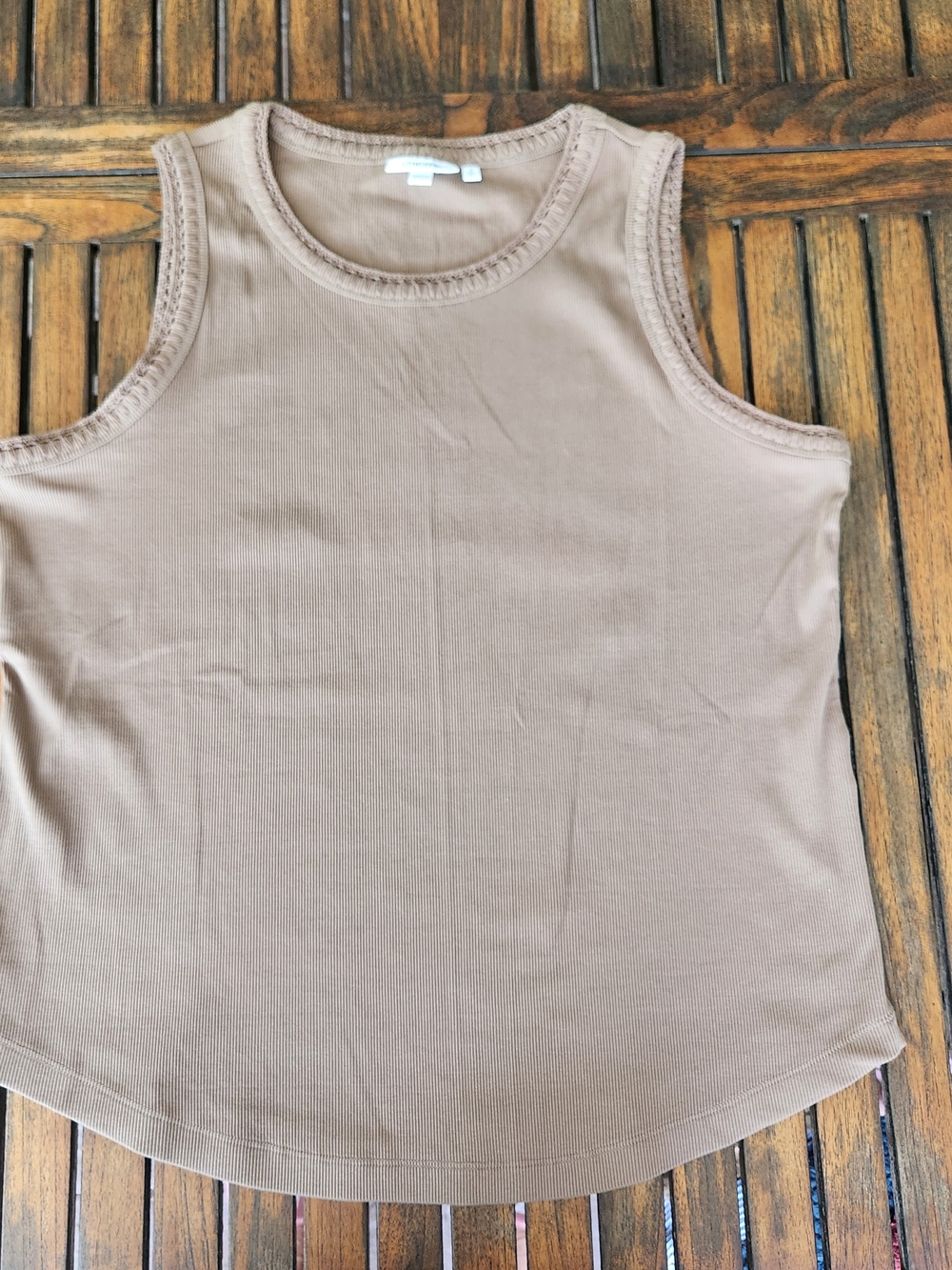 Women's Chico's Ribbed Tank Top Taupe Brown Size 3 (XL) Woven Neckline Ribbed